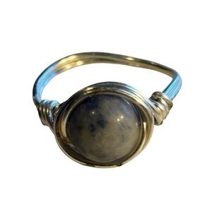 Sodalite Stone Ring Handtied Wire Wrap Gemstone Silver Tone Size 5.75 Blue White
